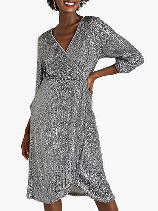 Yumi Sequin Wrap Dress, Grey