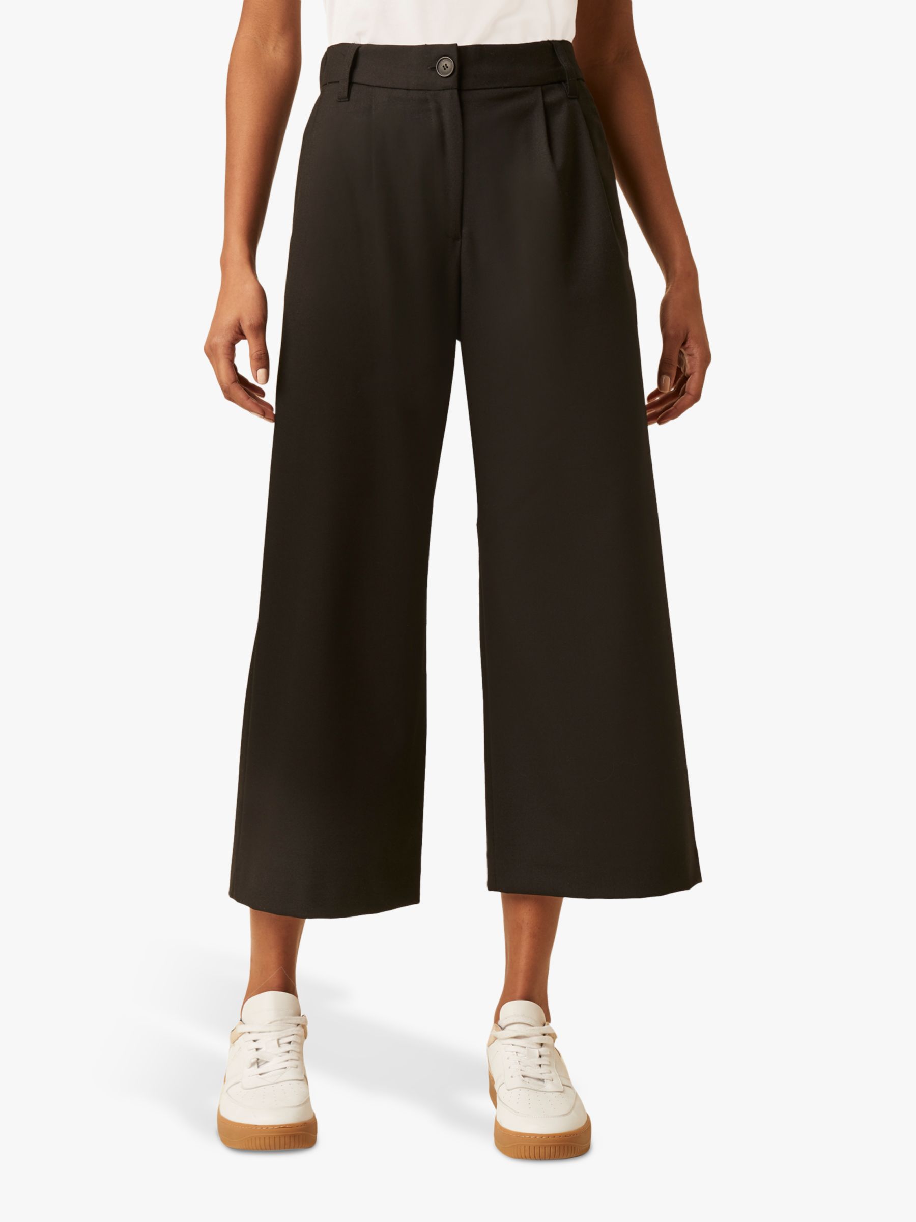 French Connection Wide Leg Culotte Trousers, Black at John Lewis & Partners