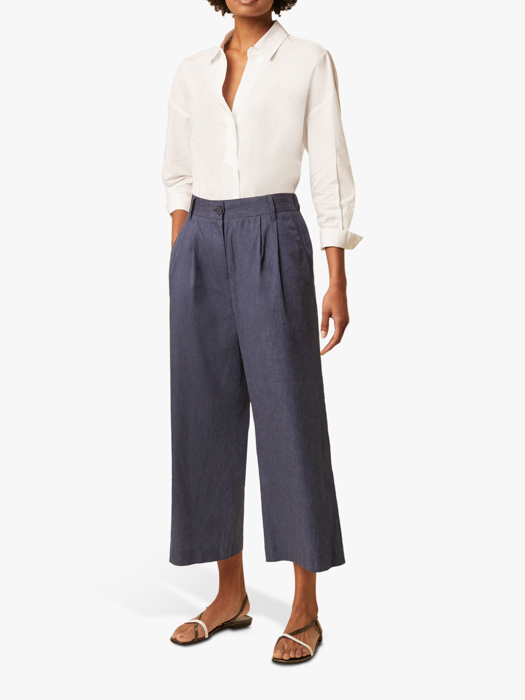 French Connection Wide Leg Culotte Trousers, Blue at John Lewis & Partners