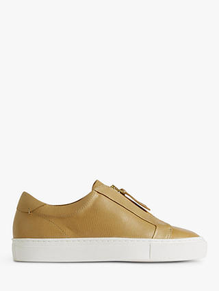 Jigsaw Lenni Leather Zip Front Trainers, Camel