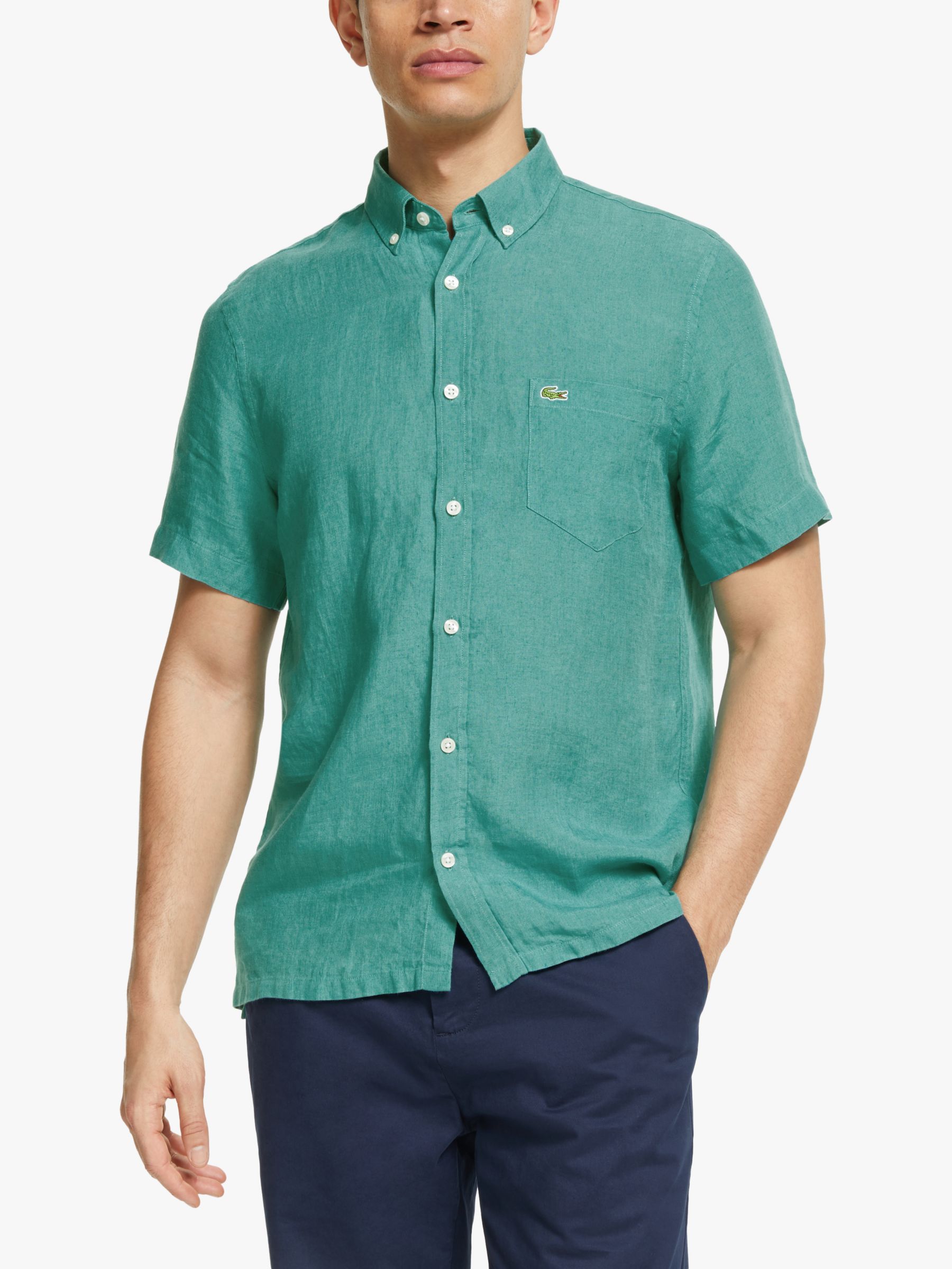 Lacoste Short Sleeve Linen Shirt, Niagara Blue at John Lewis & Partners