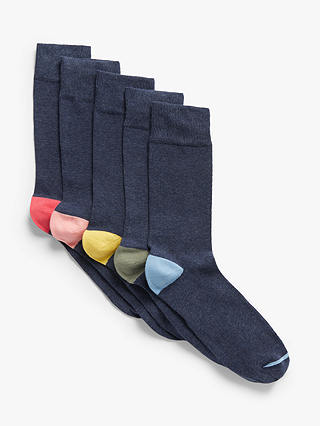 John Lewis & Partners Organic Cotton Rich Heel and Toe Socks, Pack of 5, Navy Melange/Multi