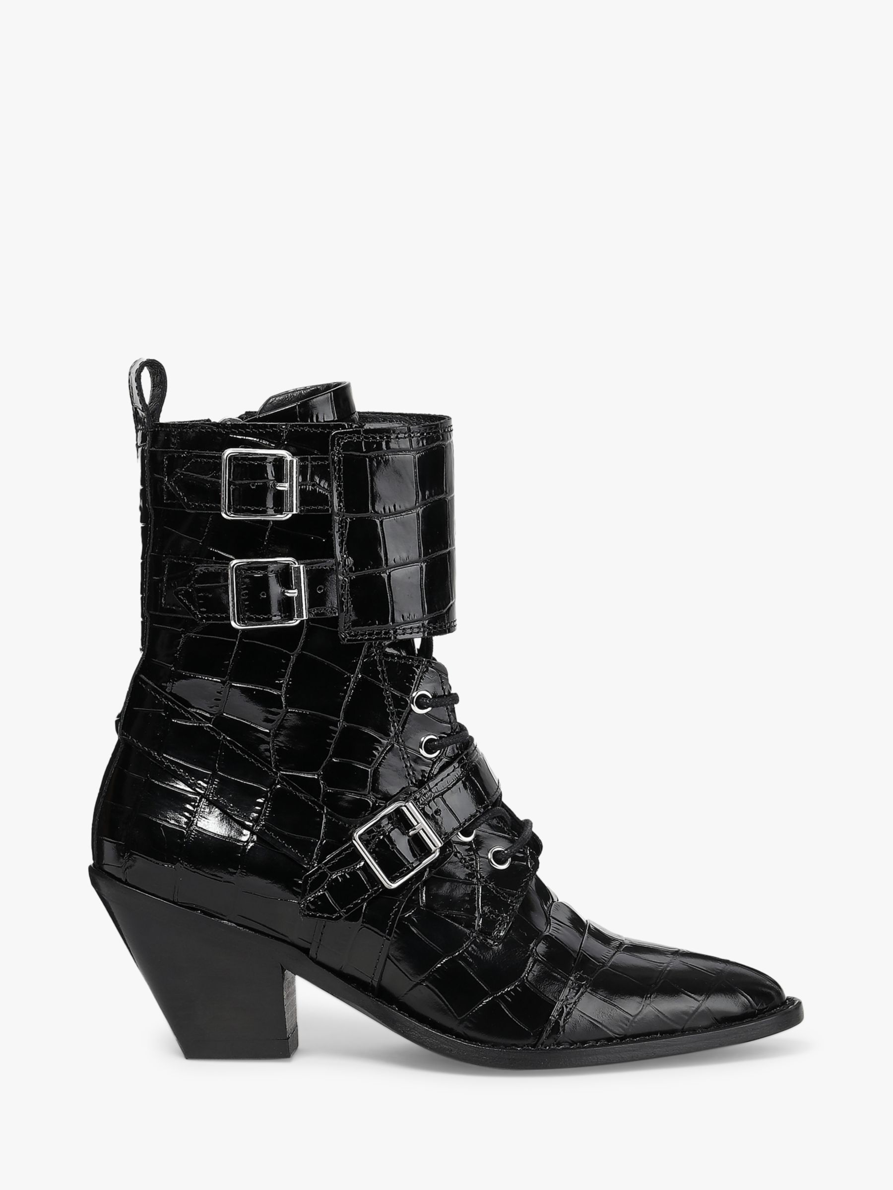 AllSaints Alix Leather Lace Up Ankle Boots, Black