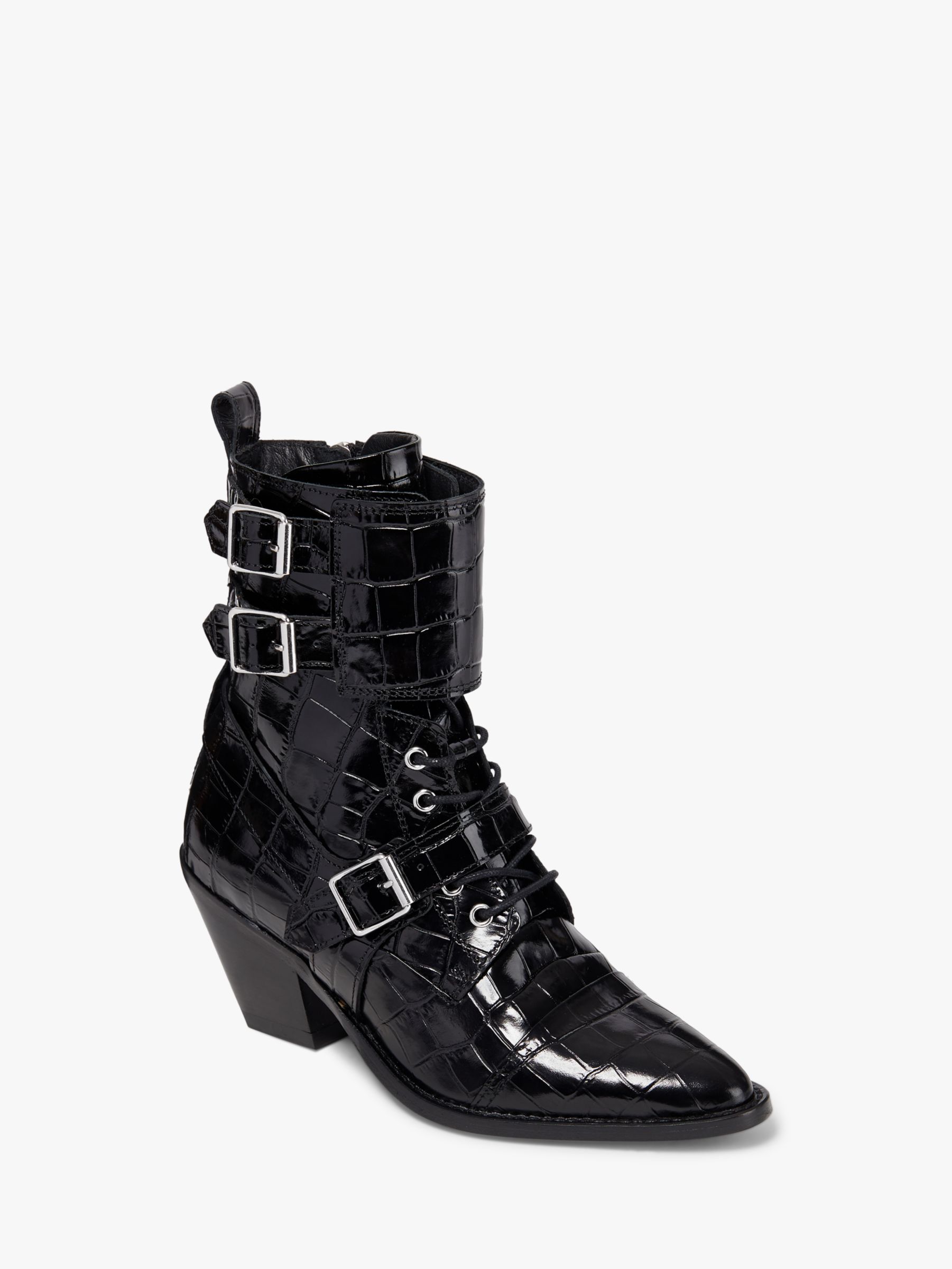 AllSaints Alix Leather Lace Up Ankle Boots, Black