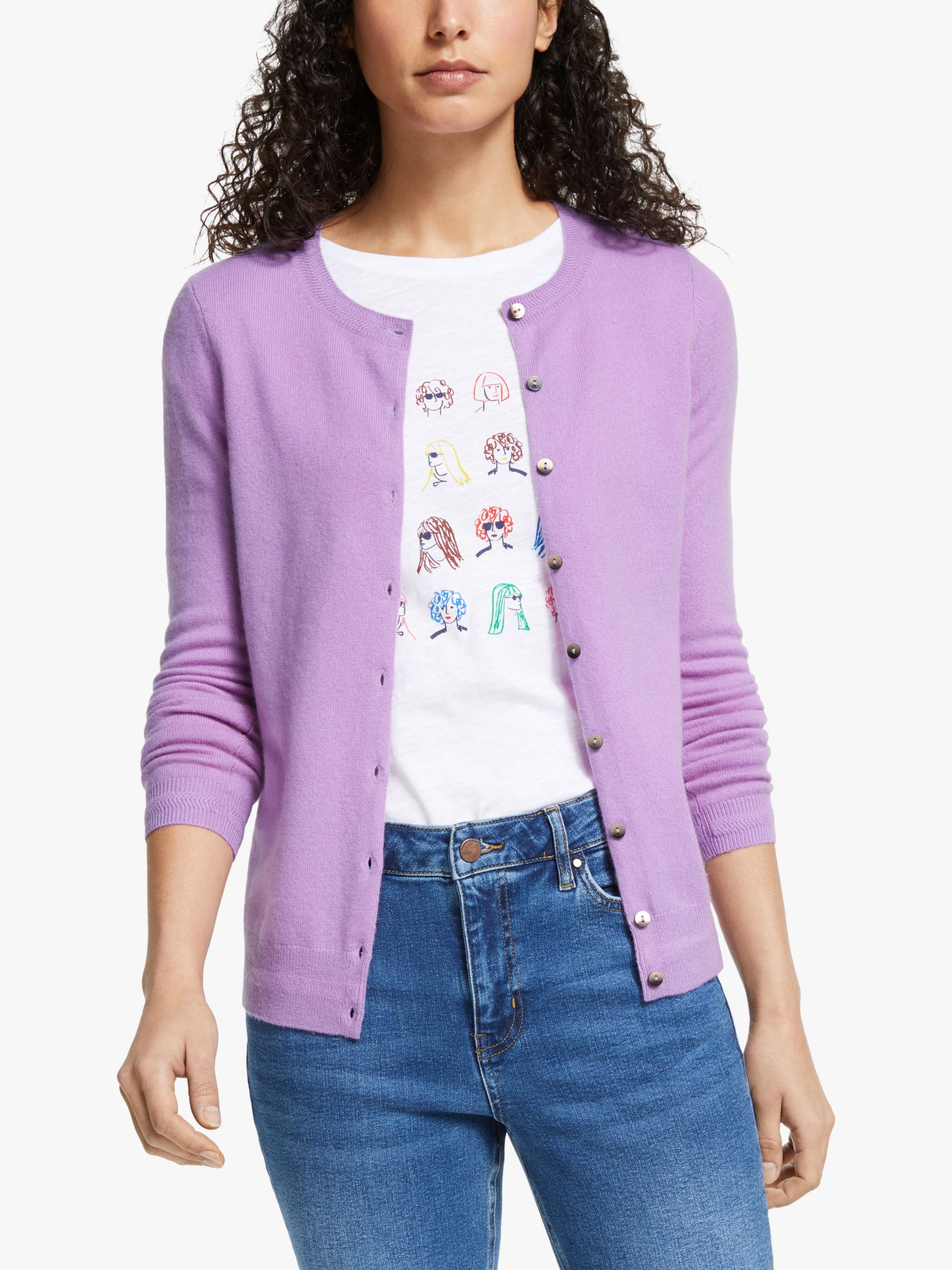 Boden Cashmere Crew Neck Cardigan, Lupin