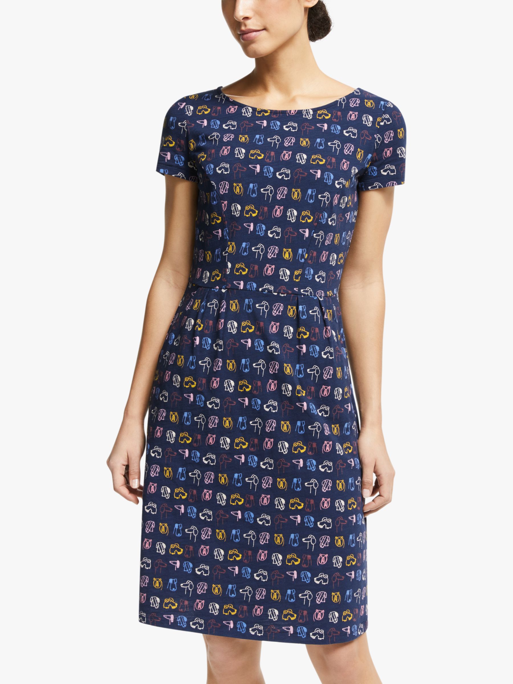 Boden Phoebe Cotton Dog Print Jersey Dress, French Navy/Rufus