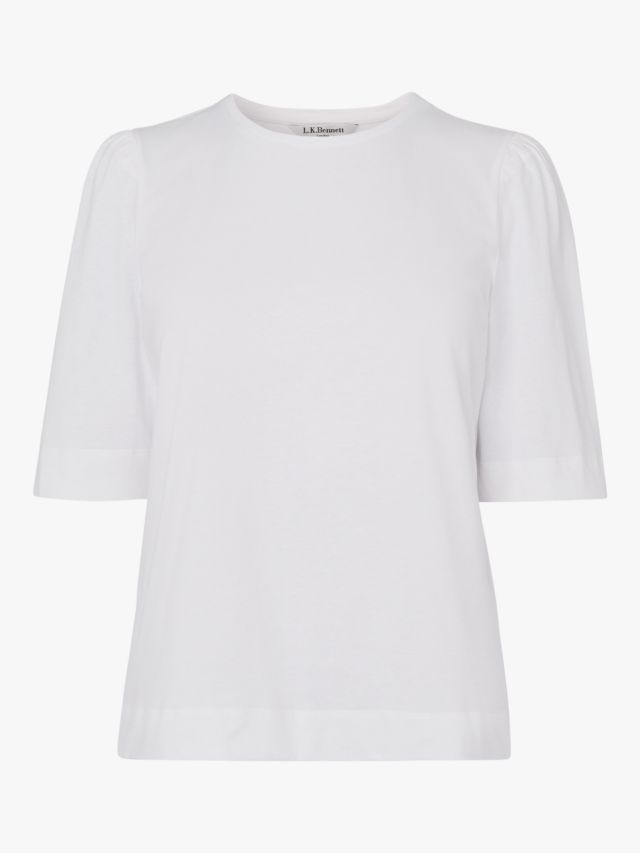 L.K.Bennett Saigon Ruched Sleeve Jersey T-Shirt, White, M
