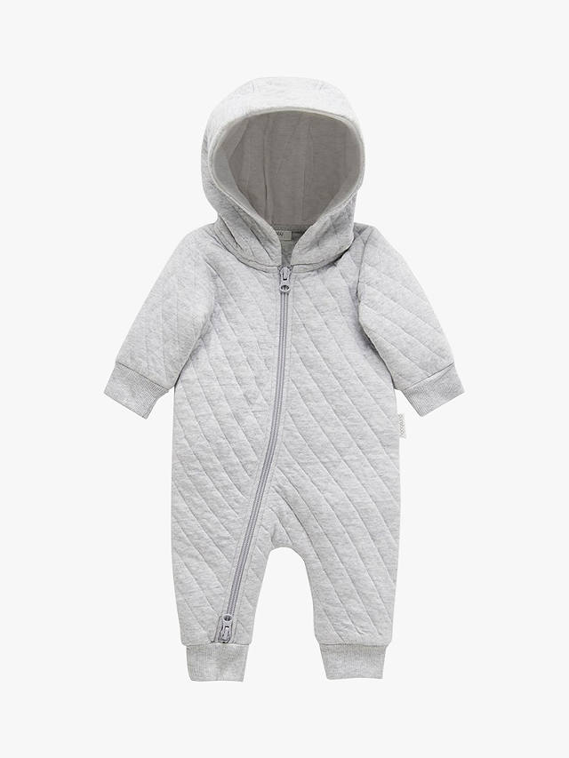 Purebaby Organic Cotton Quilted Grow Suit, Pale Grey Melange