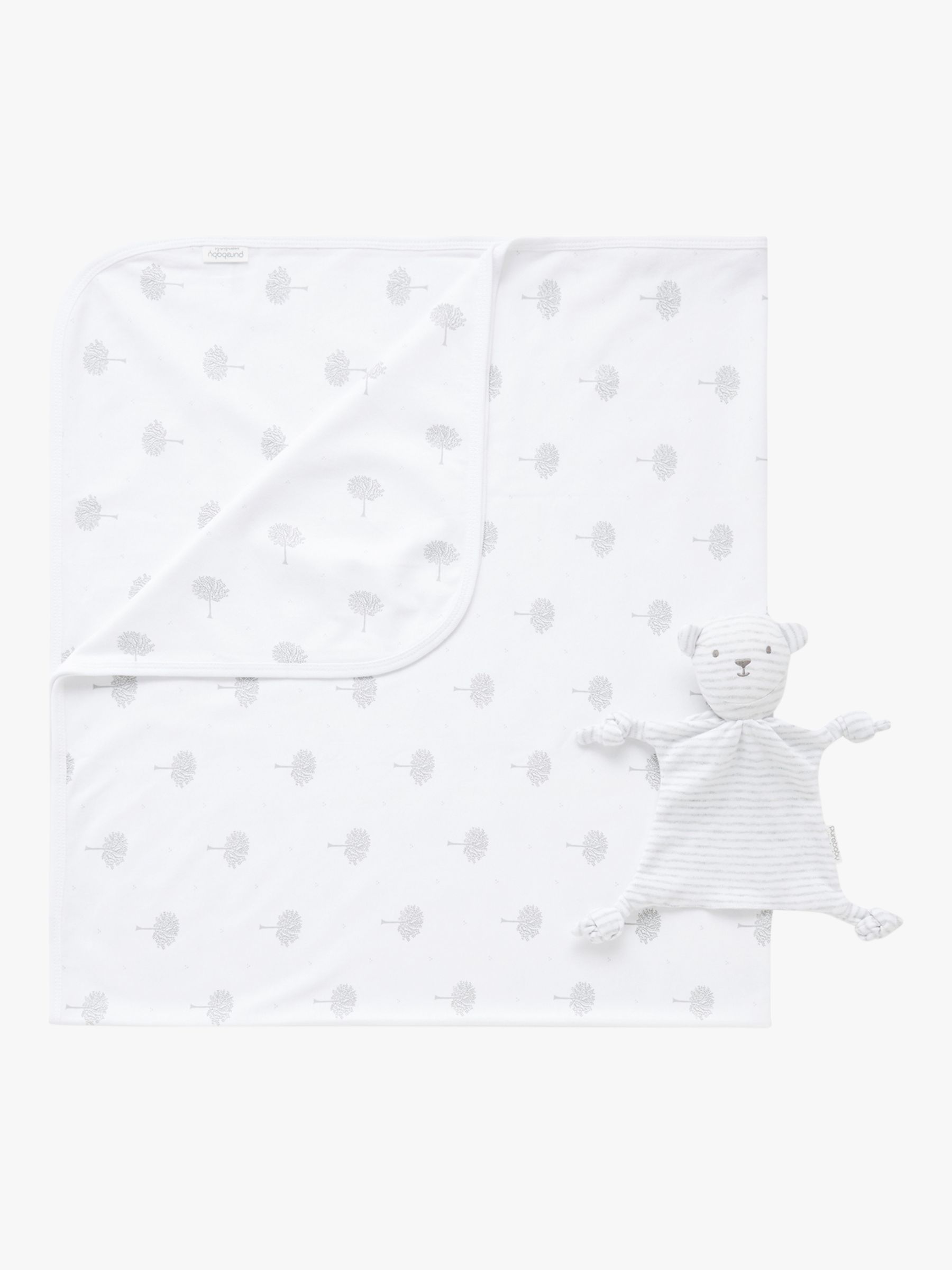 Purebaby Organic Cotton Bunny Rug and Snookie Gift Pack, Pale Grey