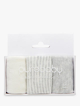 Purebaby Socks, Pack of 3, Light Grey