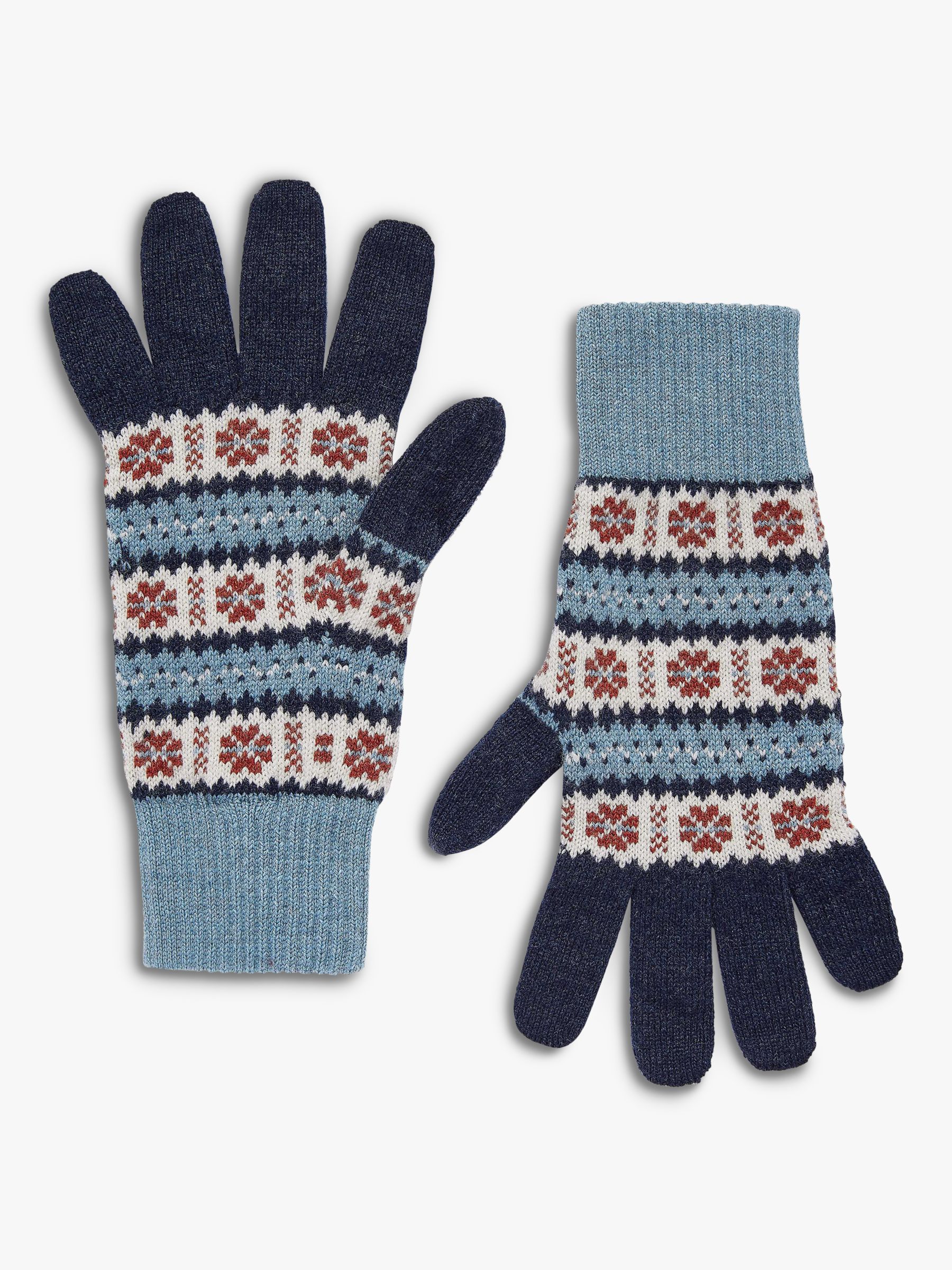 Brora Fair Isle Cashmere Gloves, French Navy/Mist at John Lewis & Partners
