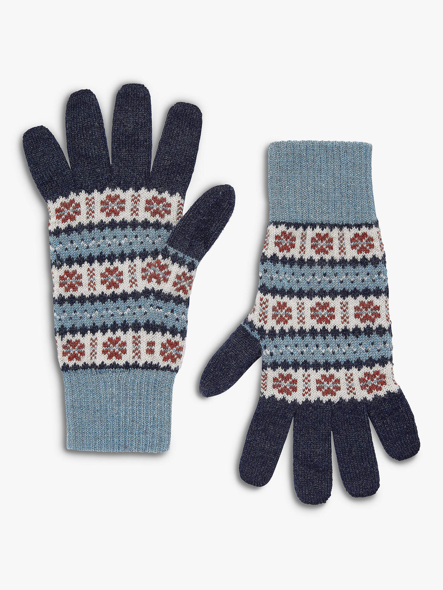 Brora Fair Isle Cashmere Gloves, French Navy/Mist at John Lewis & Partners