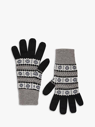 Brora Fair Isle Cashmere Gloves, Black/Fossil