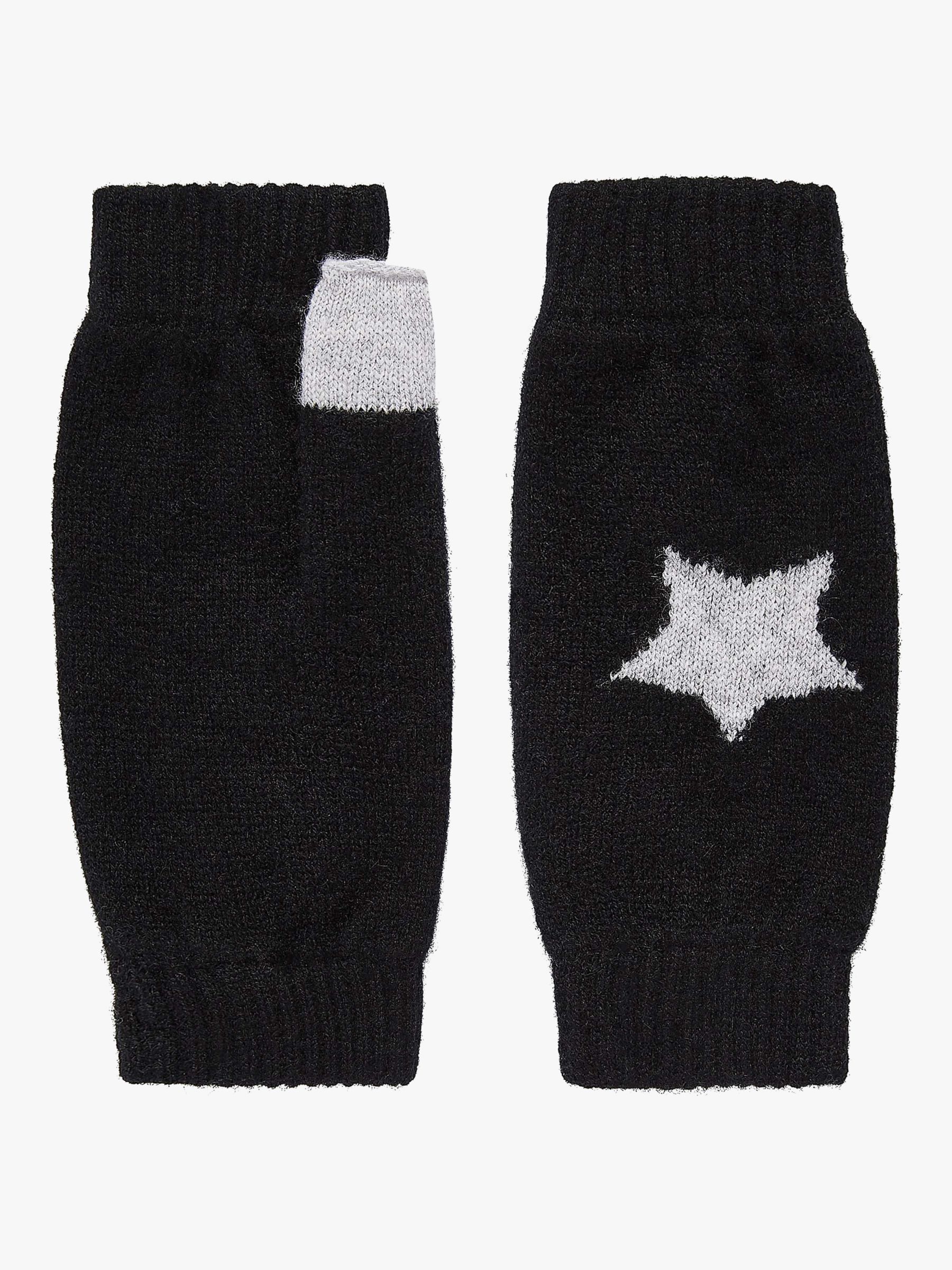 Brora Cashmere Star Wrist Warmer Gloves, Black