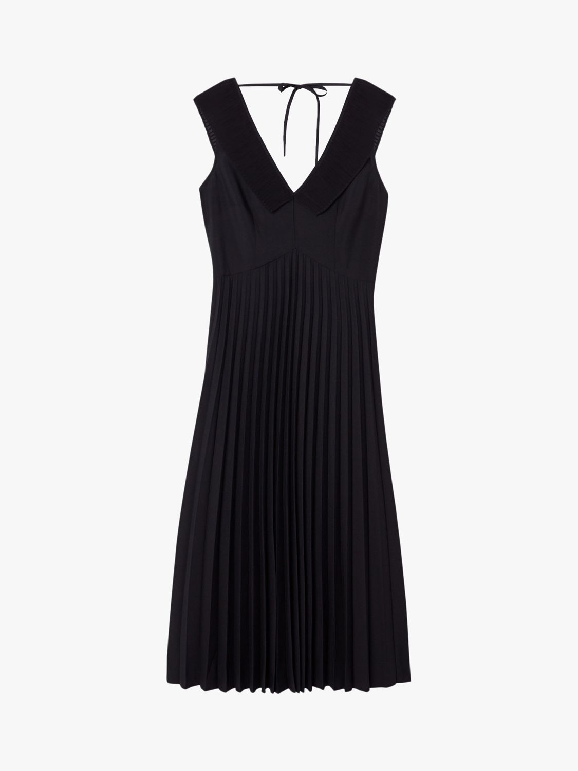Warehouse Pleated V-Neck Dress, Black