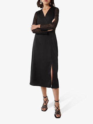 Warehouse Lace Midi Dress, Black