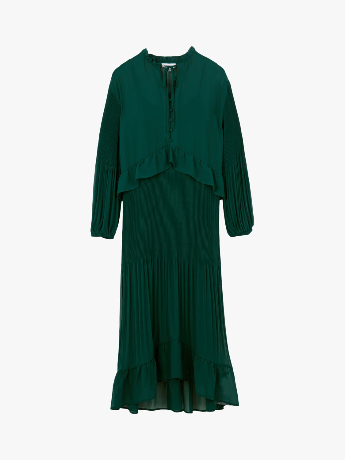 Warehouse Tiered Pleated Midi Dress | Dark Green at John Lewis & Partners