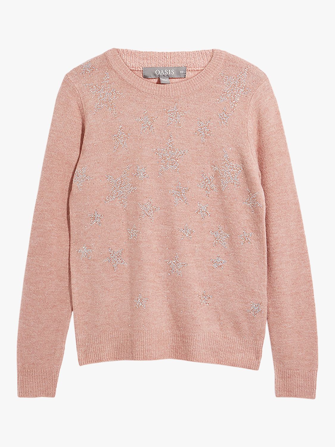 Oasis Star Embellished Jumper, Pale Pink at John Lewis & Partners