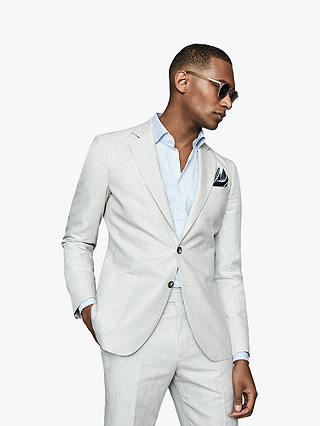 Reiss Well Melange Cotton Linen Blend Slim Fit  Suit Jacket, Soft Grey