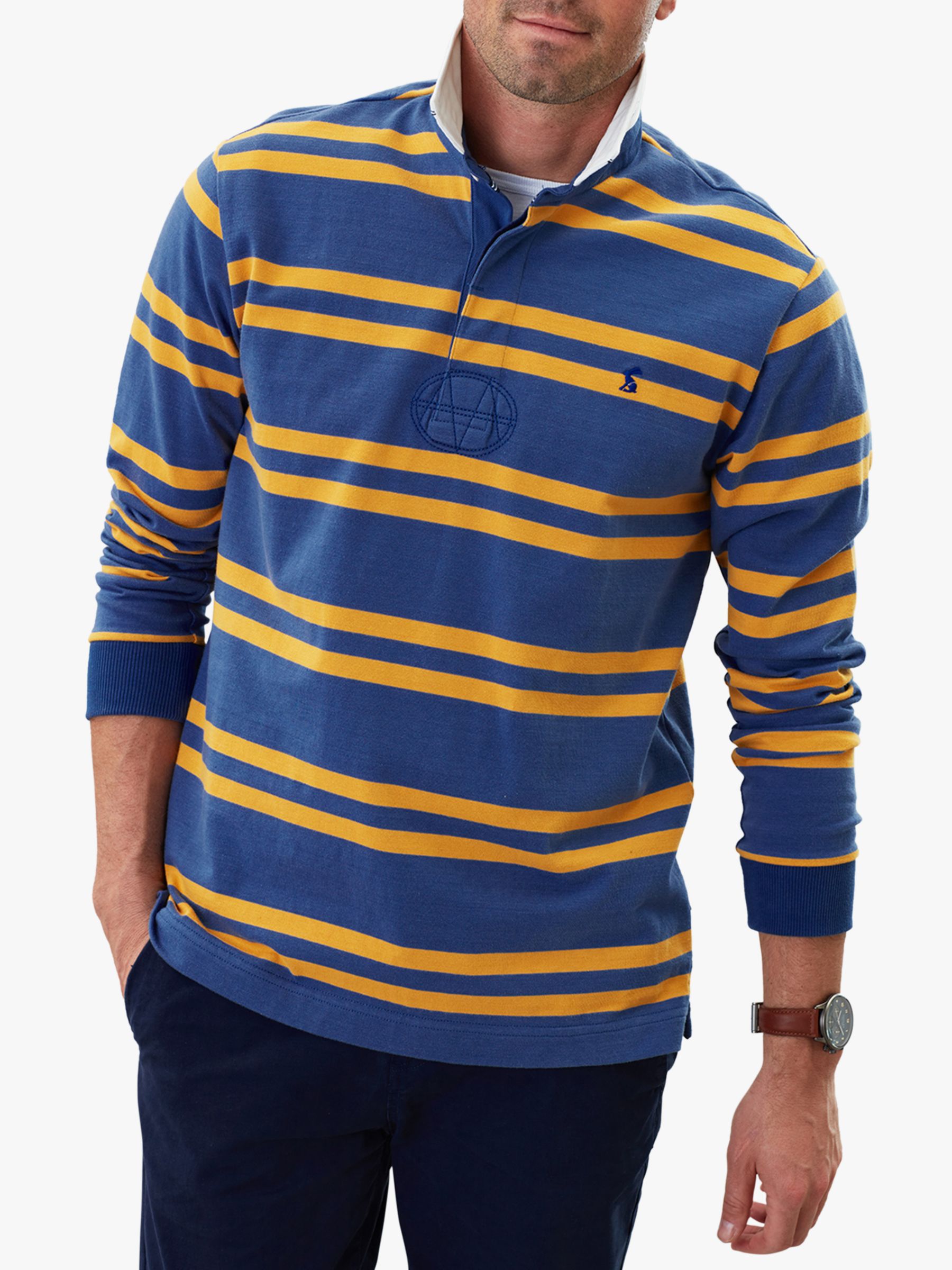 Joules Onside Long Sleeve Stripe Rugby Polo Shirt, Blue/Yellow at John ...