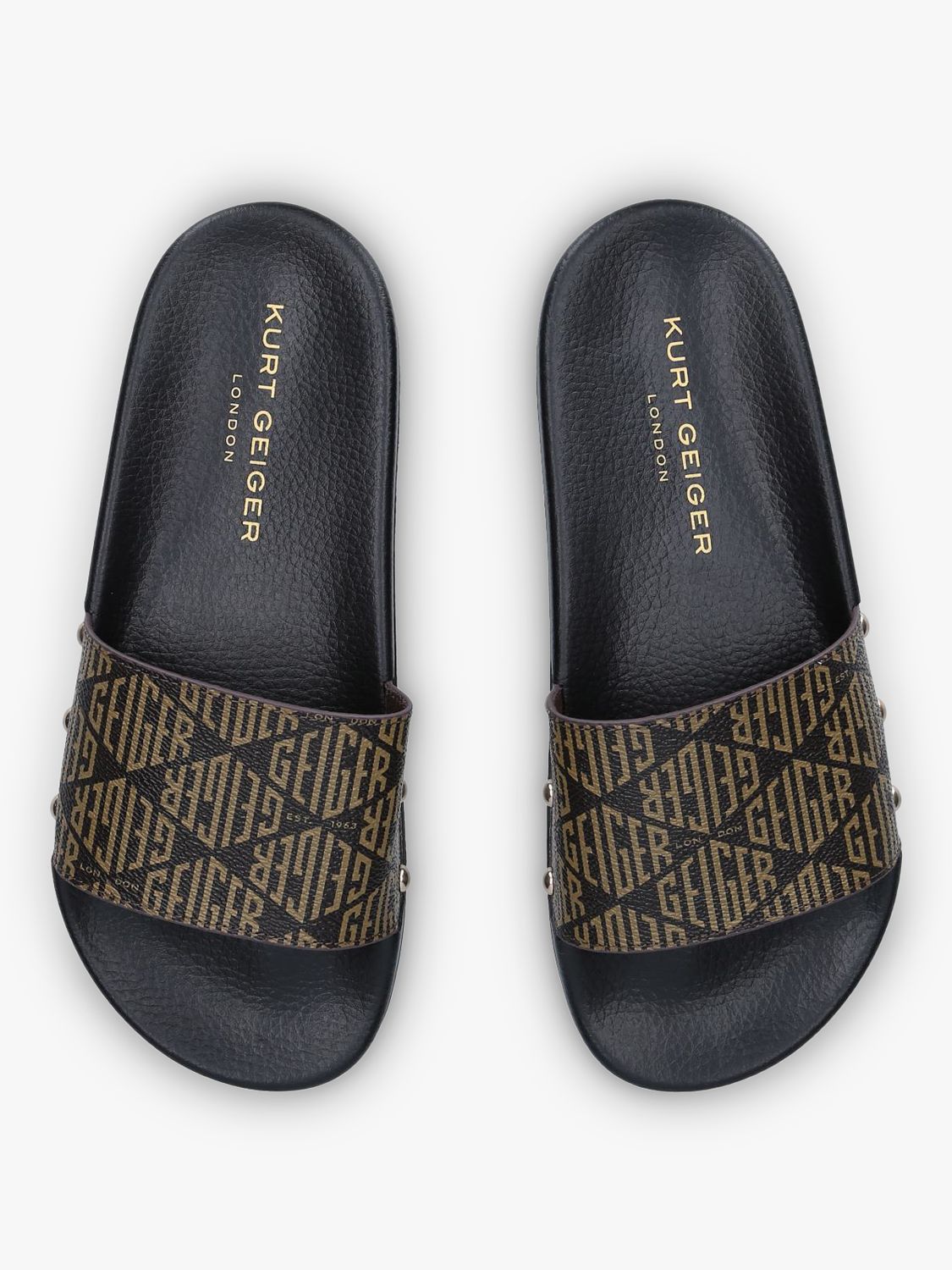 Kurt Geiger London Meena Logo Print Leather Studded Sliders, Brown at ...