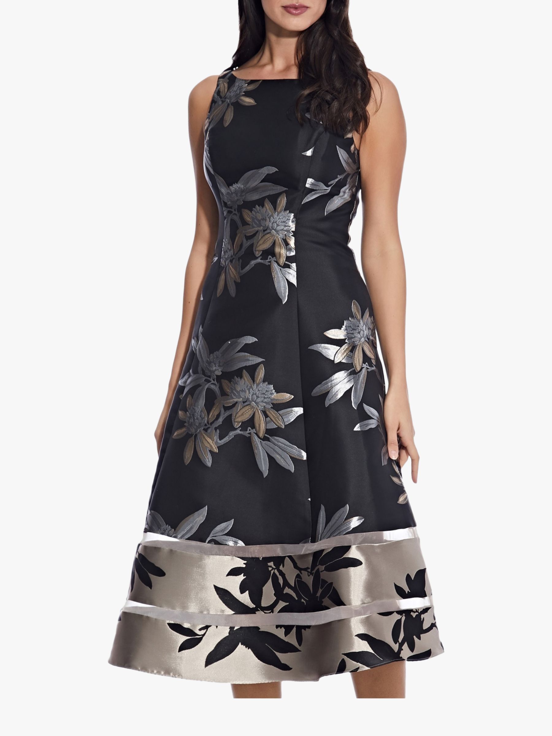 Adrianna Papell Floral Jacquard Dress, Black/Champagne