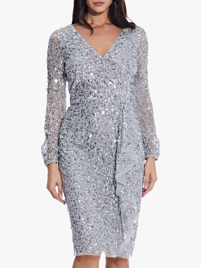 Adrianna Papell Crunchy Beaded Dress Silvermist 6