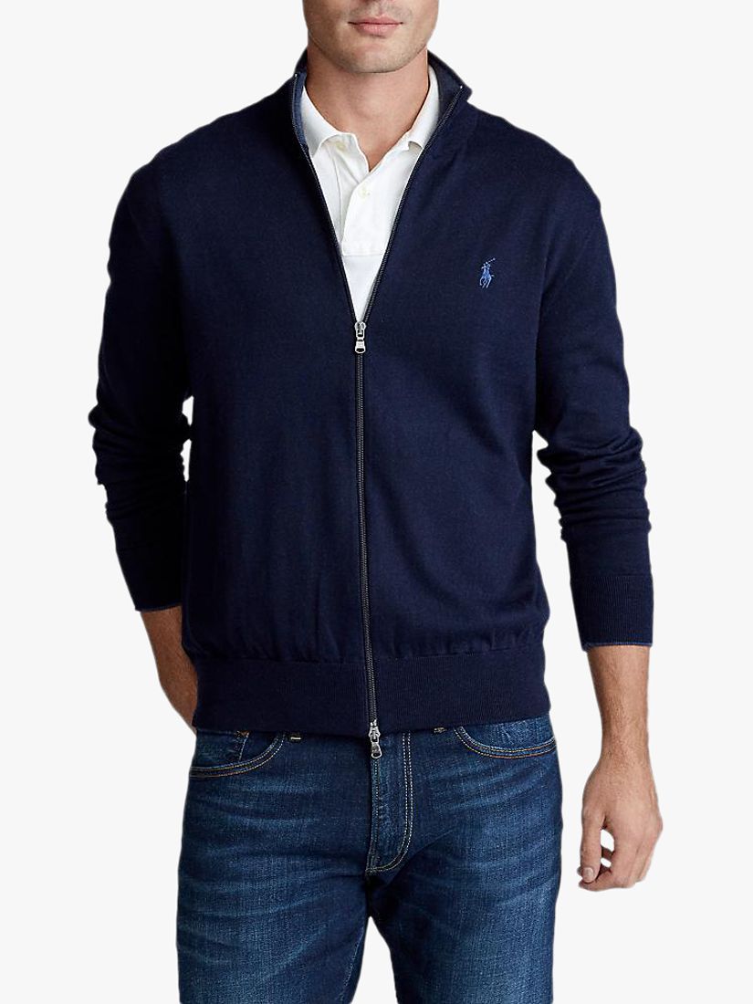 Polo Ralph Lauren Full Zip Sweater, Hunter Navy at John Lewis & Partners