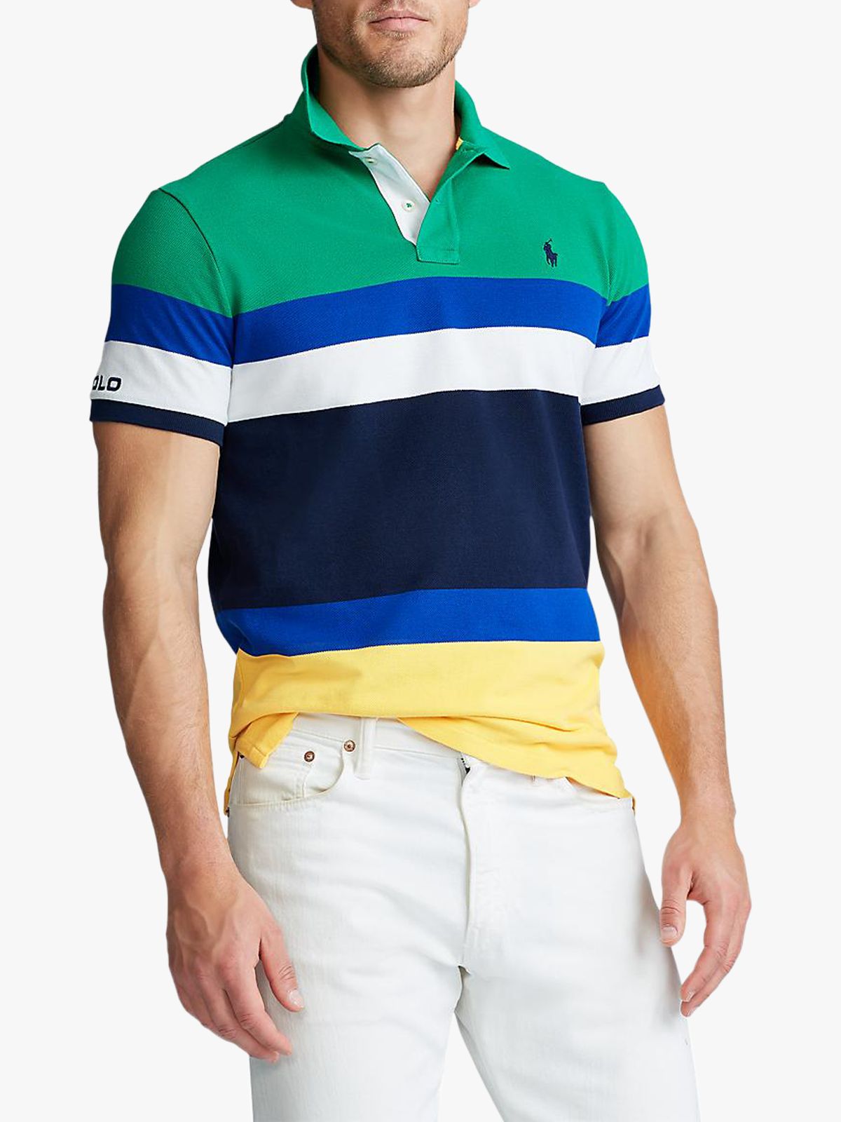 Polo Ralph Lauren Custom Slim Fit Mesh Polo Shirt, Chroma Green/Multi ...