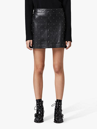 AllSaints Lyra Star Leather Mini Skirt, Black