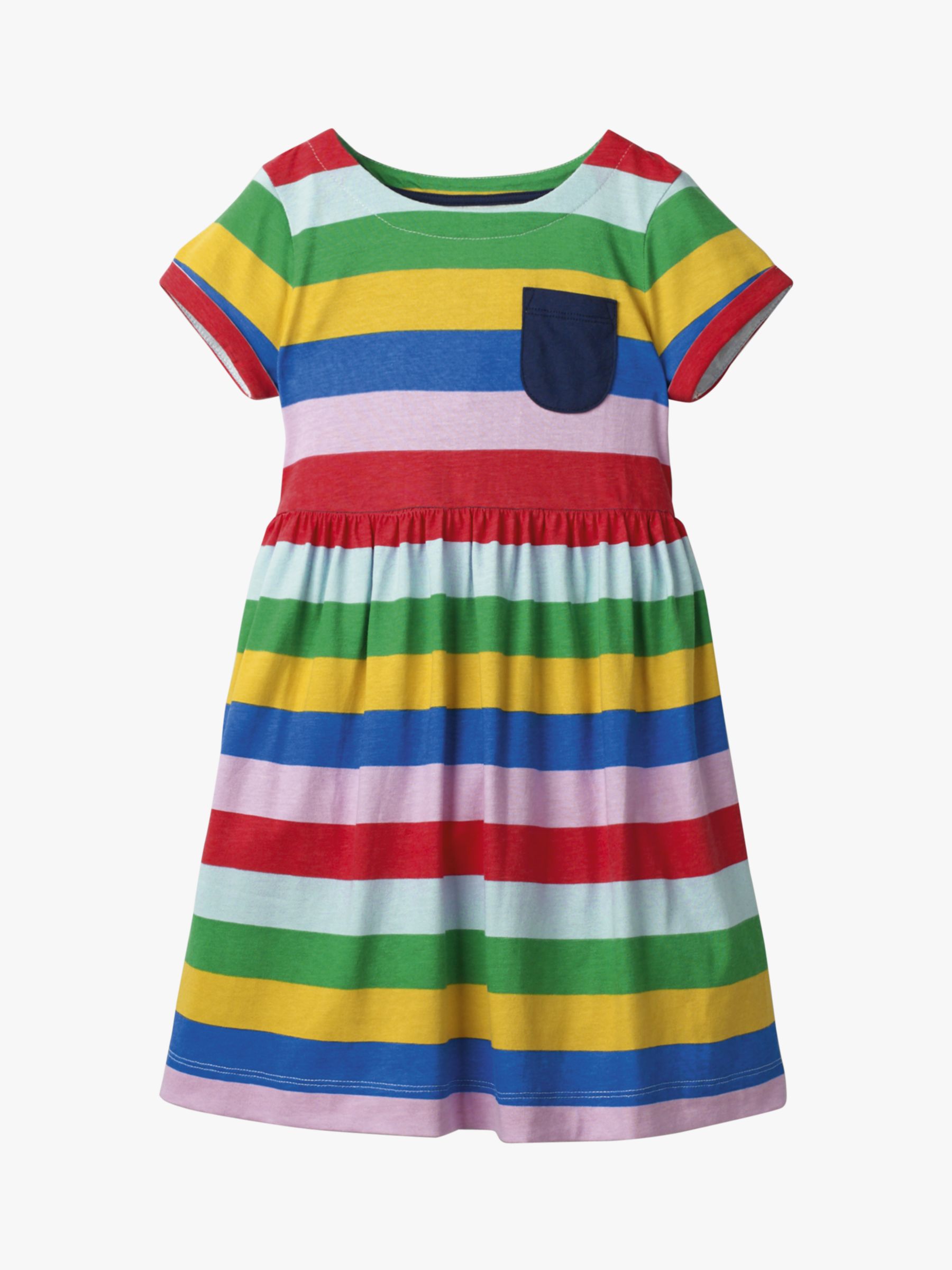Mini Boden Girls' Rainbow Striped Jersey Dress, Multi, 7-8 years
