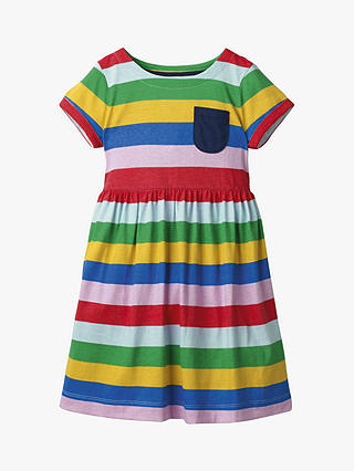 Mini Boden Girls' Rainbow Striped Jersey Dress, Multi