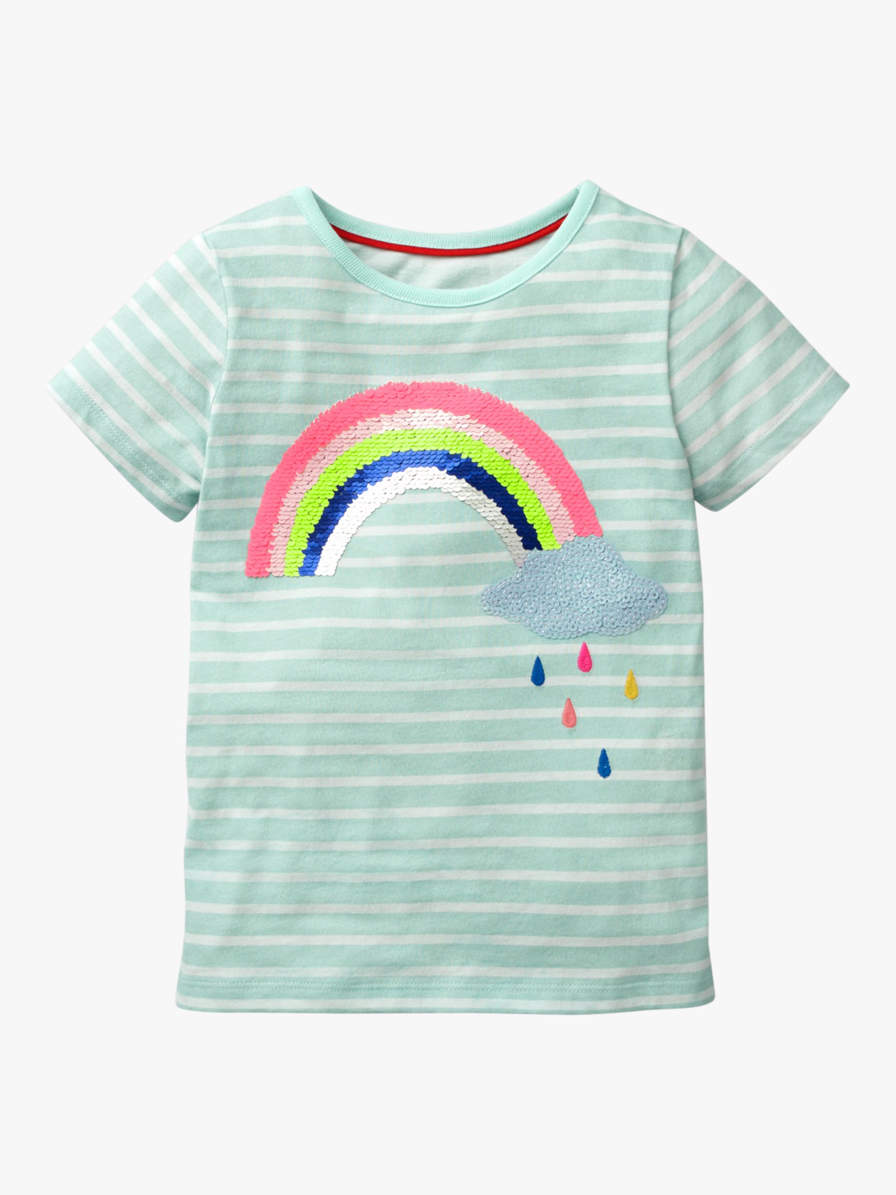 Mini Boden Girls' Sequin Rainbow and Cloud T-Shirt, Light Blue