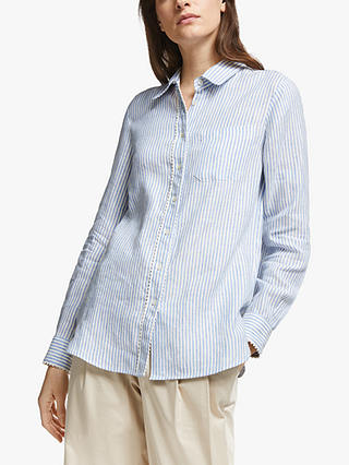 Weekend MaxMara Francis Linen Striped Shirt, Sky Blue