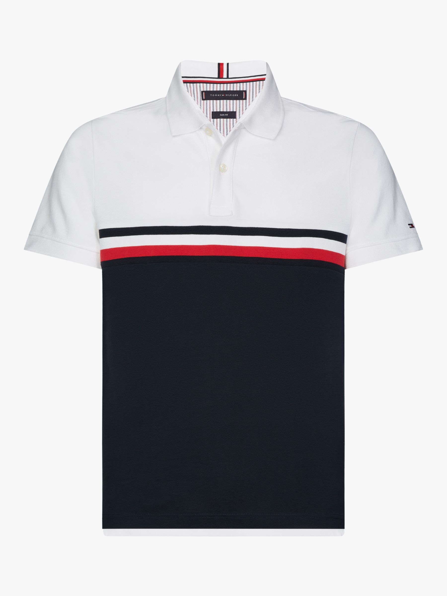 Tommy Hilfiger Colour-Blocked Slim Fit Polo Shirt, Desert Sky/White at ...