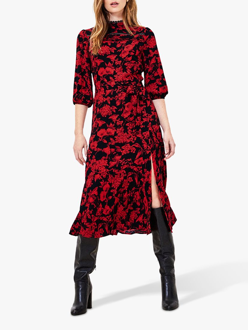 Oasis Scarlet Statement Floral Midi Dress, Red/Multi at John Lewis ...