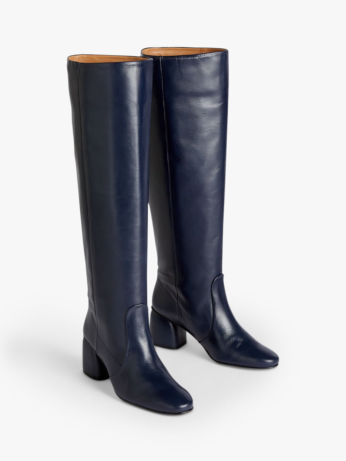 navy leather knee length boots