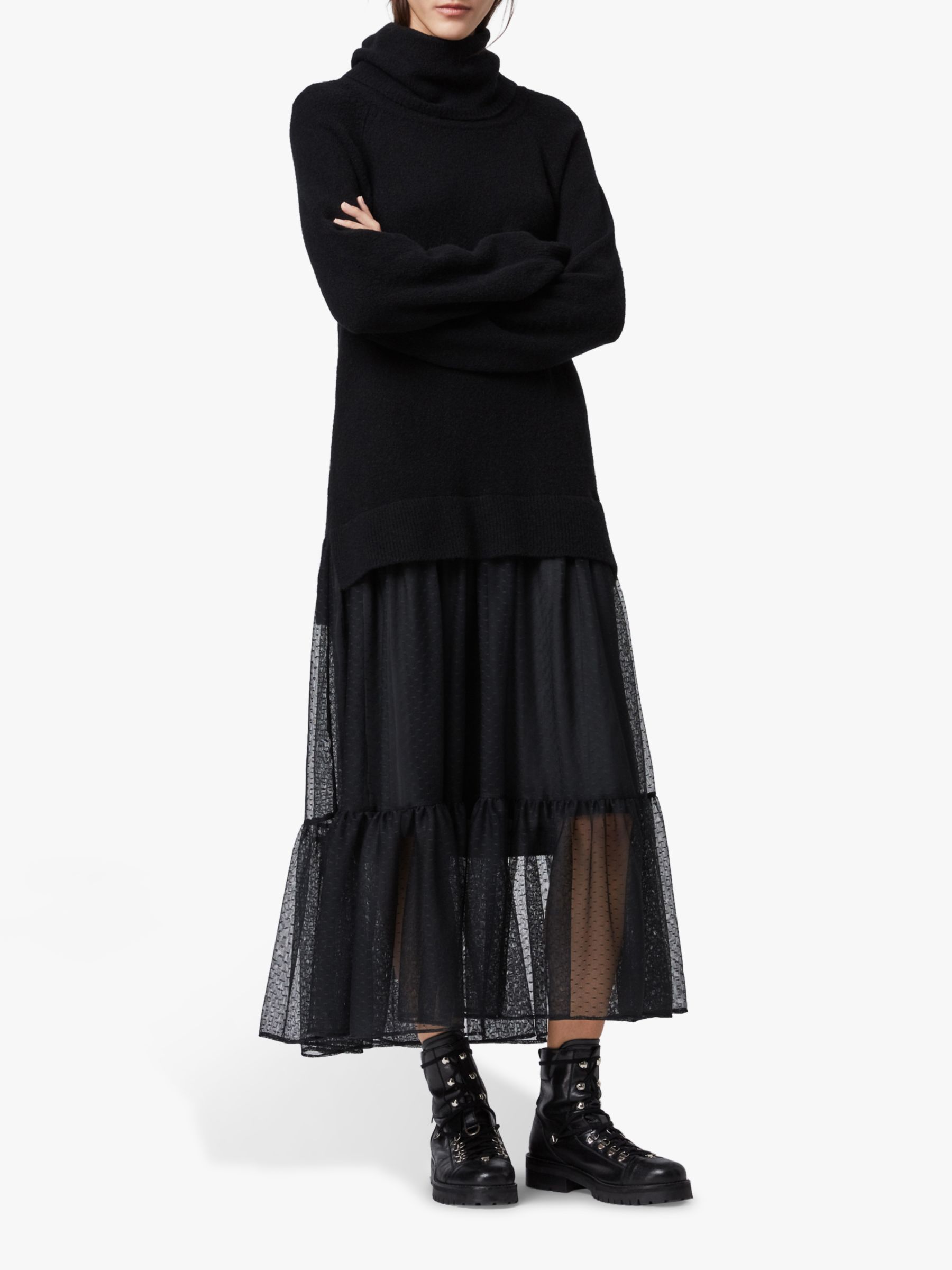 AllSaints Tula Wool Blend Roll Neck Jumper Dress, Black