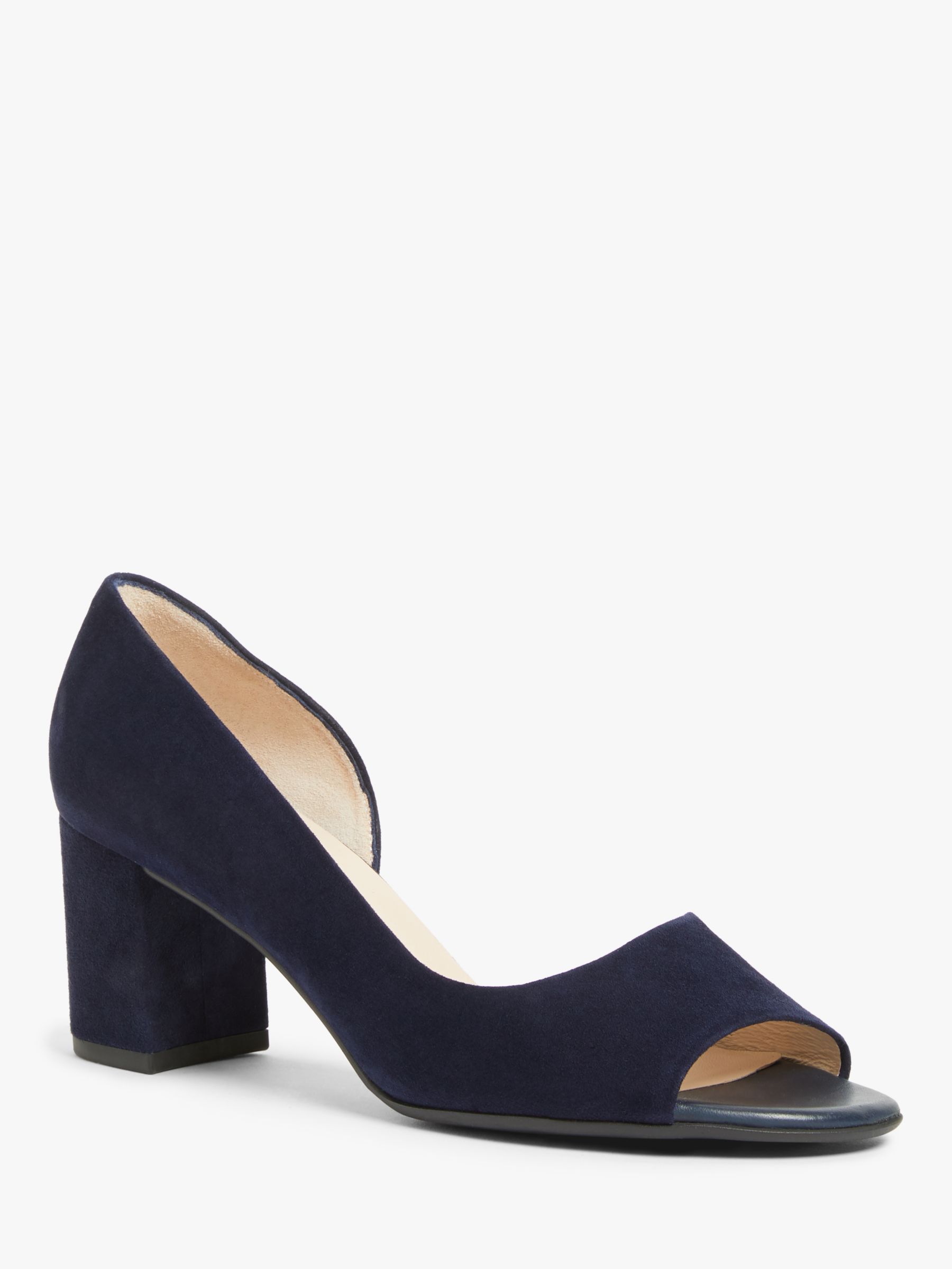 Peter Kaiser Jasmin Suede Peep Toe Block Heel Shoes, Navy at John Lewis ...