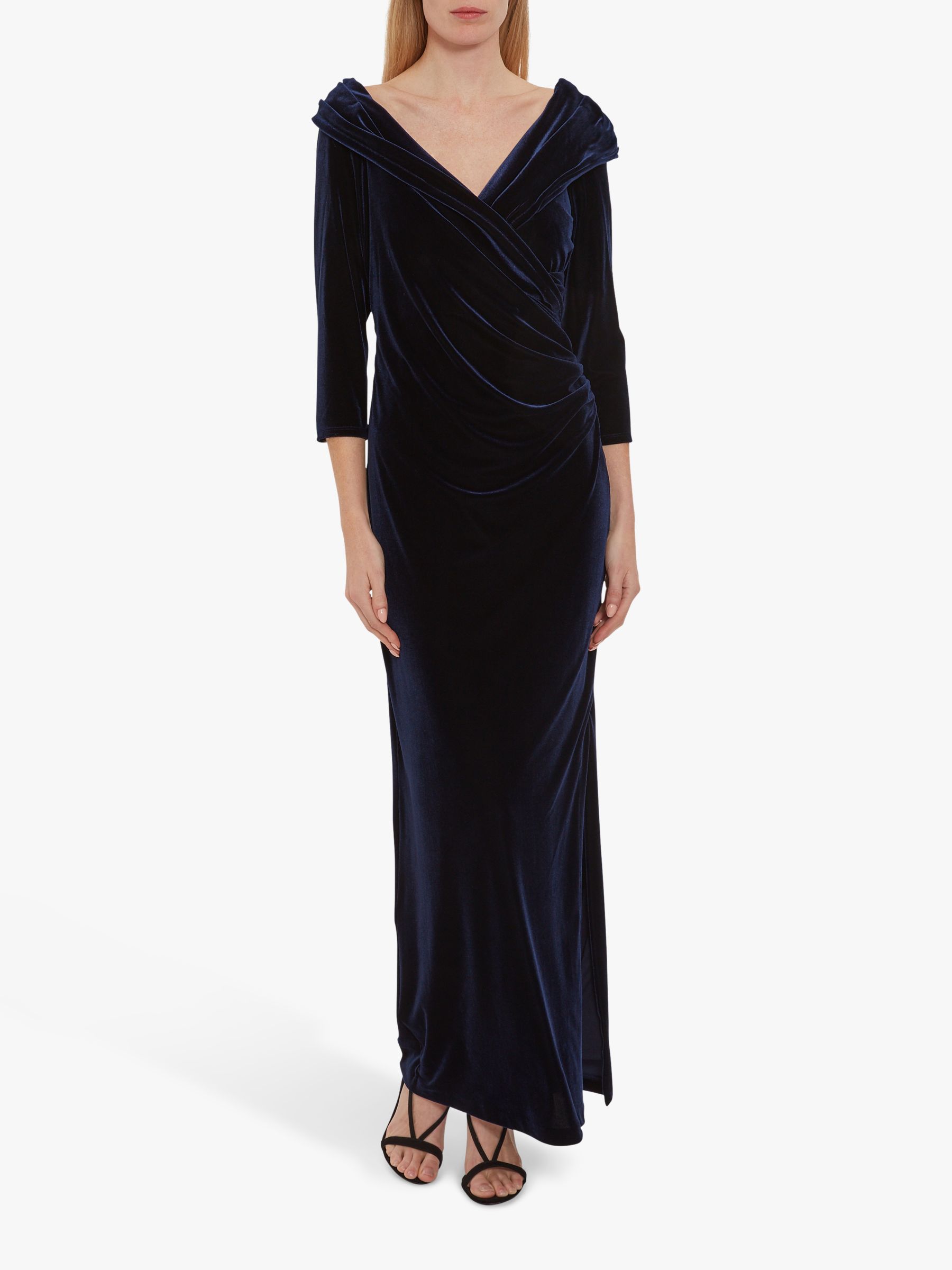 Gina Bacconi Tuva Velvet Maxi Dress, Navy at John Lewis & Partners