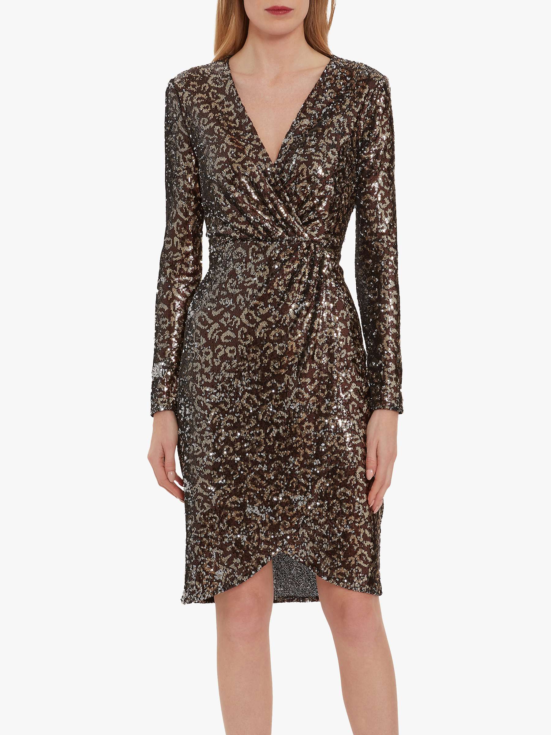 Gina Bacconi Clarice Sequin Leopard Print Wrap Dress, Brown/Gold at John  Lewis \u0026 Partners