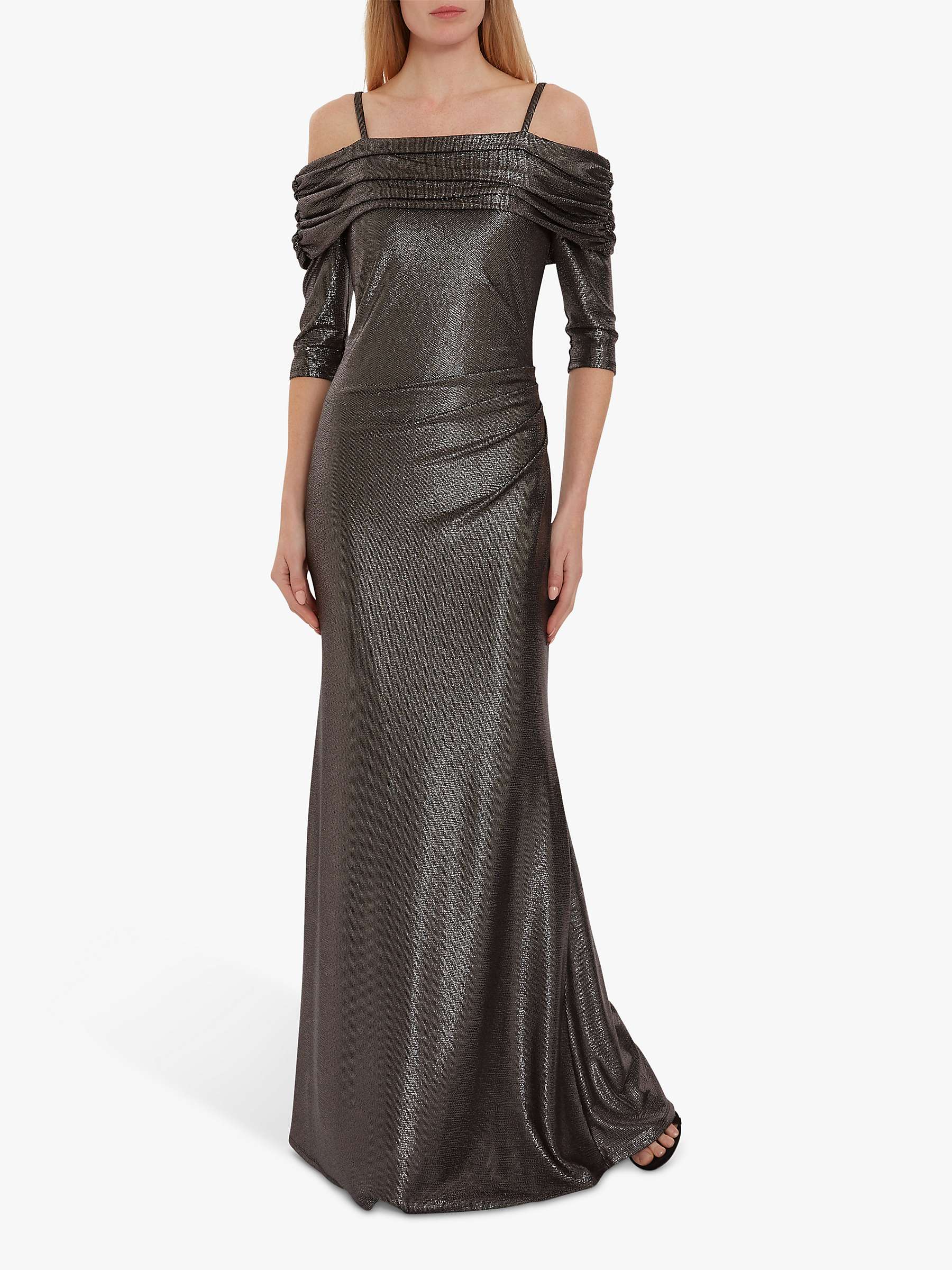 Gina Bacconi Hosanna Metallic Maxi Dress, Gunmetal at John Lewis & Partners