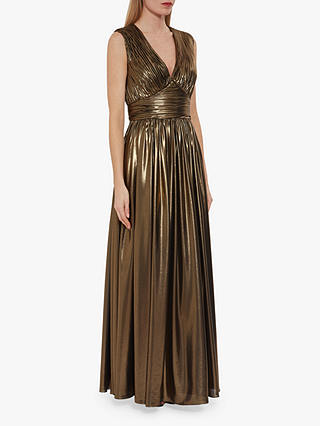 Gina Bacconi Treva Metallic Chiffon Maxi Dress, Gold