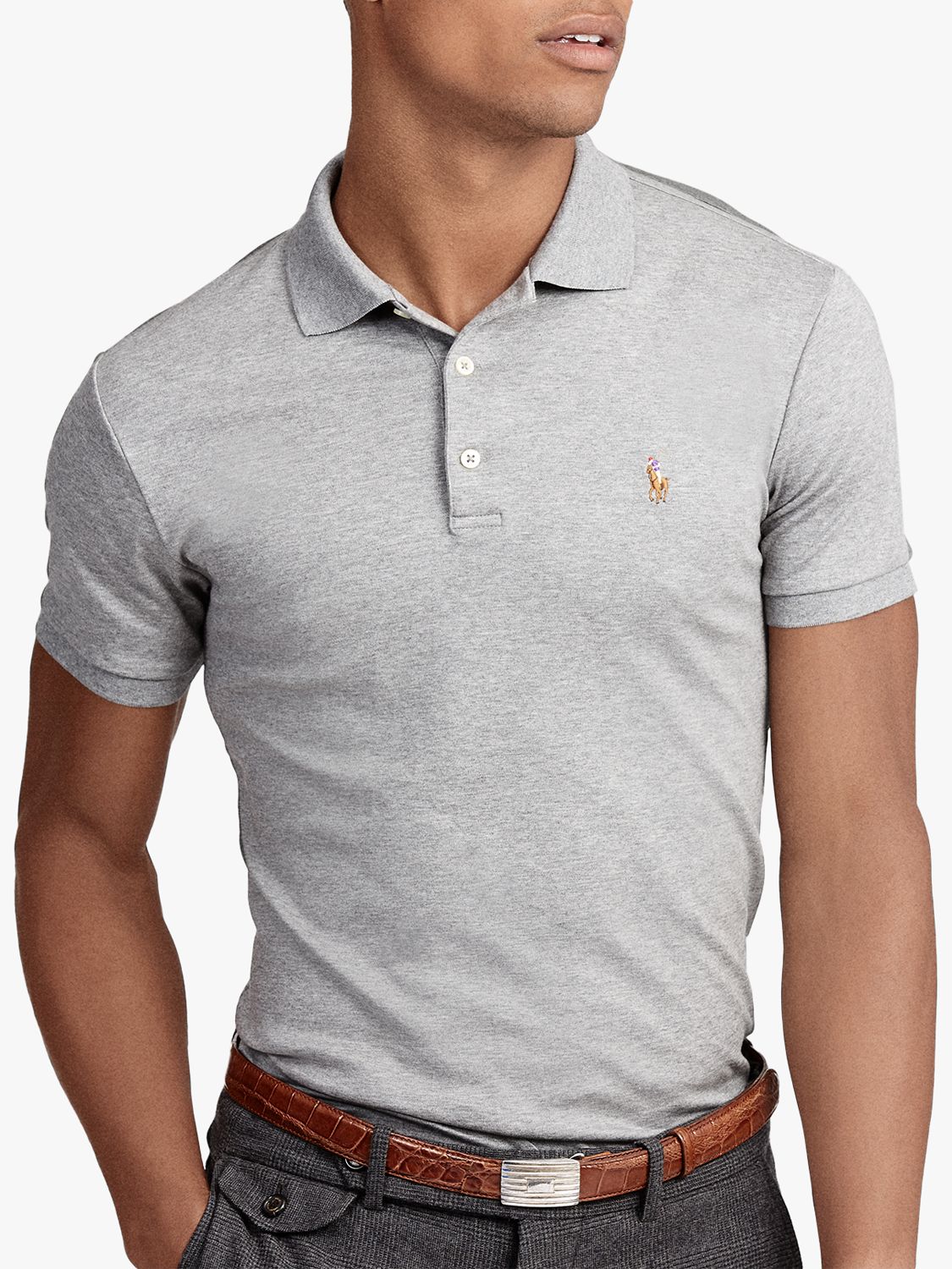 Polo Ralph Lauren Slim Fit Soft Touch Polo Shirt, Grey Heather at John  Lewis & Partners