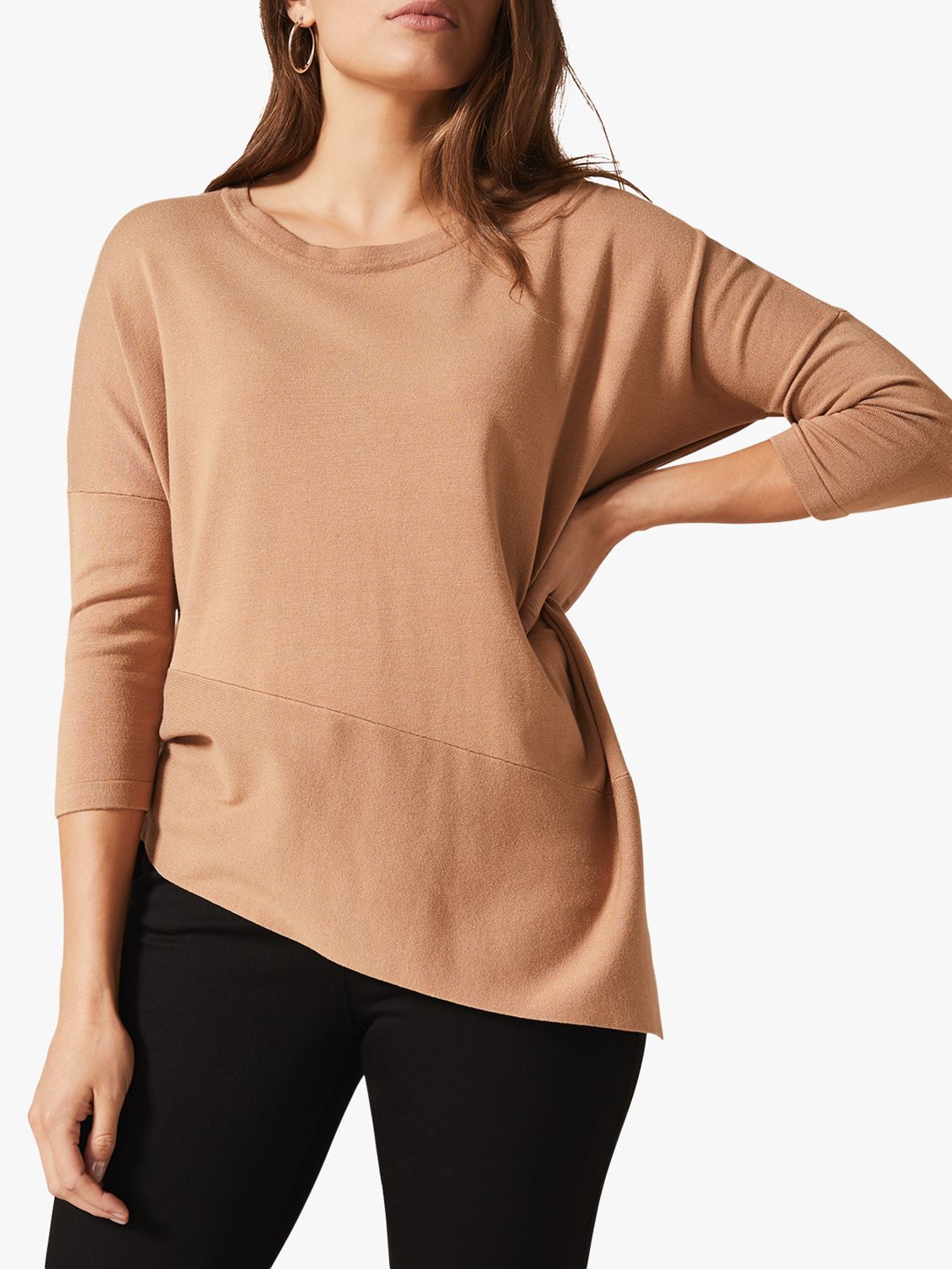 Phase Eight Agatha Asymmetric Knit Top, Camel at John Lewis & Partners