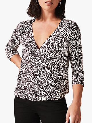 Phase Eight Ebony Ditsy Printed Wrap Top, Berry/Ivory