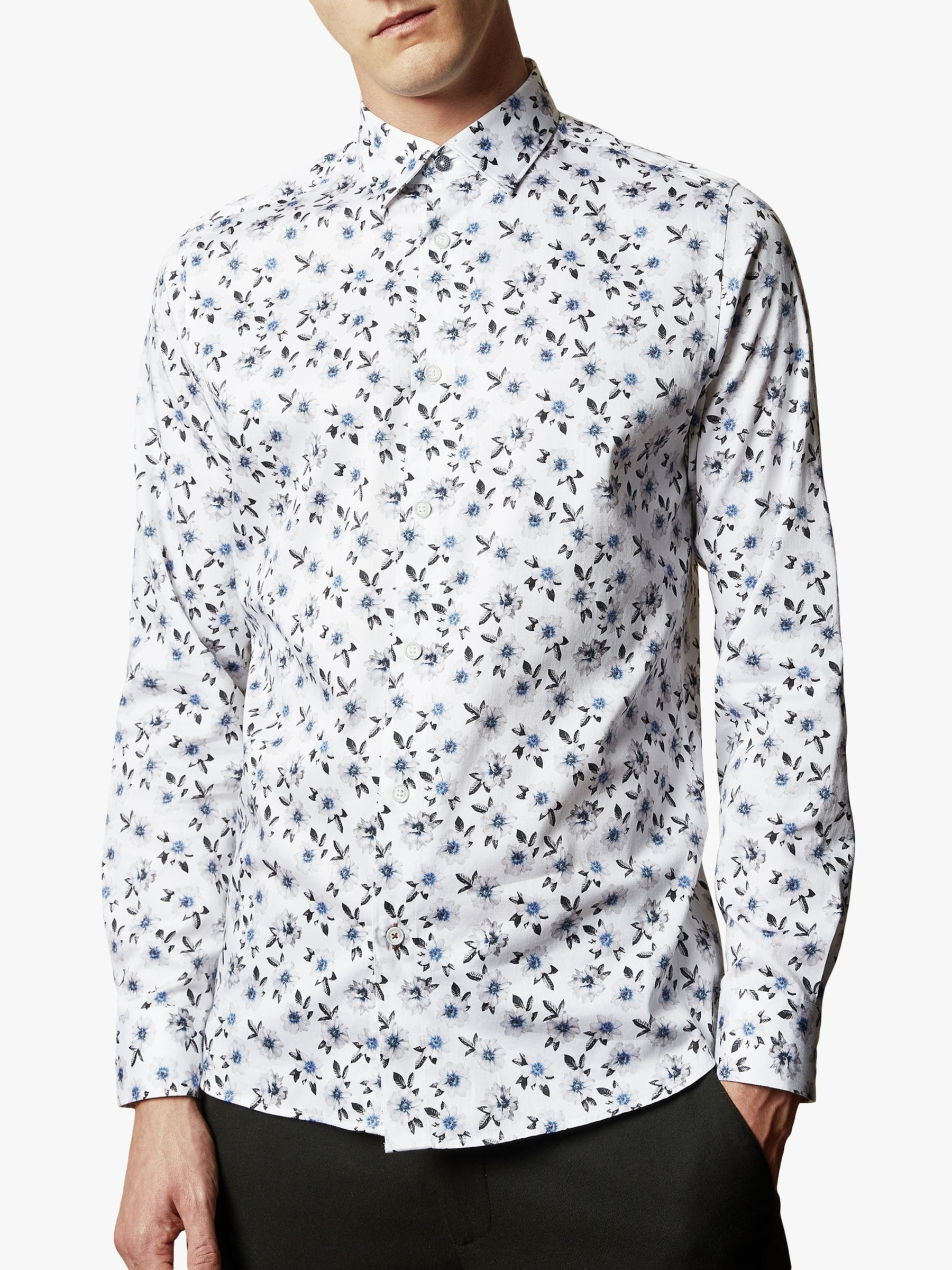 Ted Baker Wewill Floral Print Cotton Shirt, White