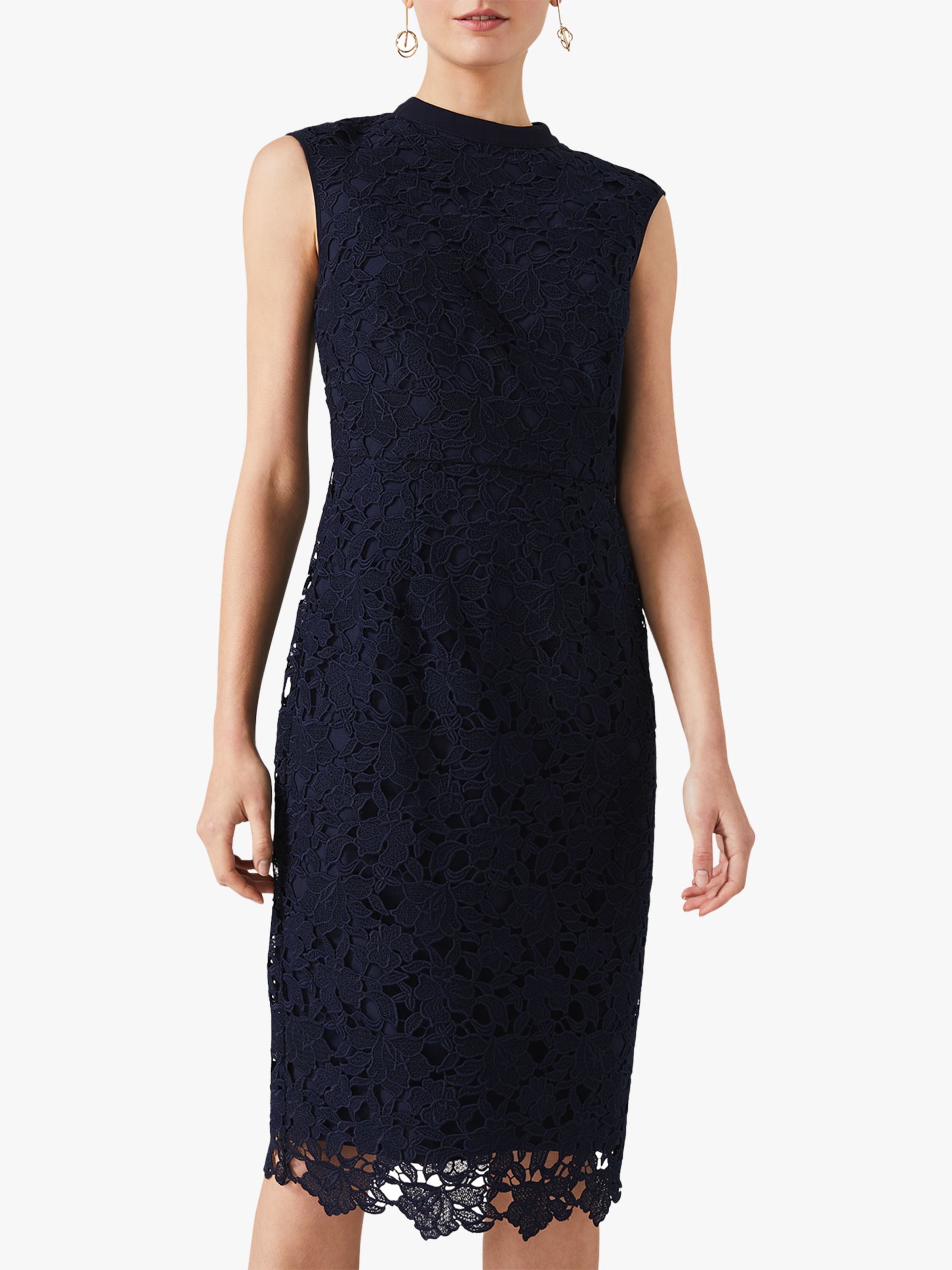 Phase Eight Gretal Lace Fitted Dress, Navy