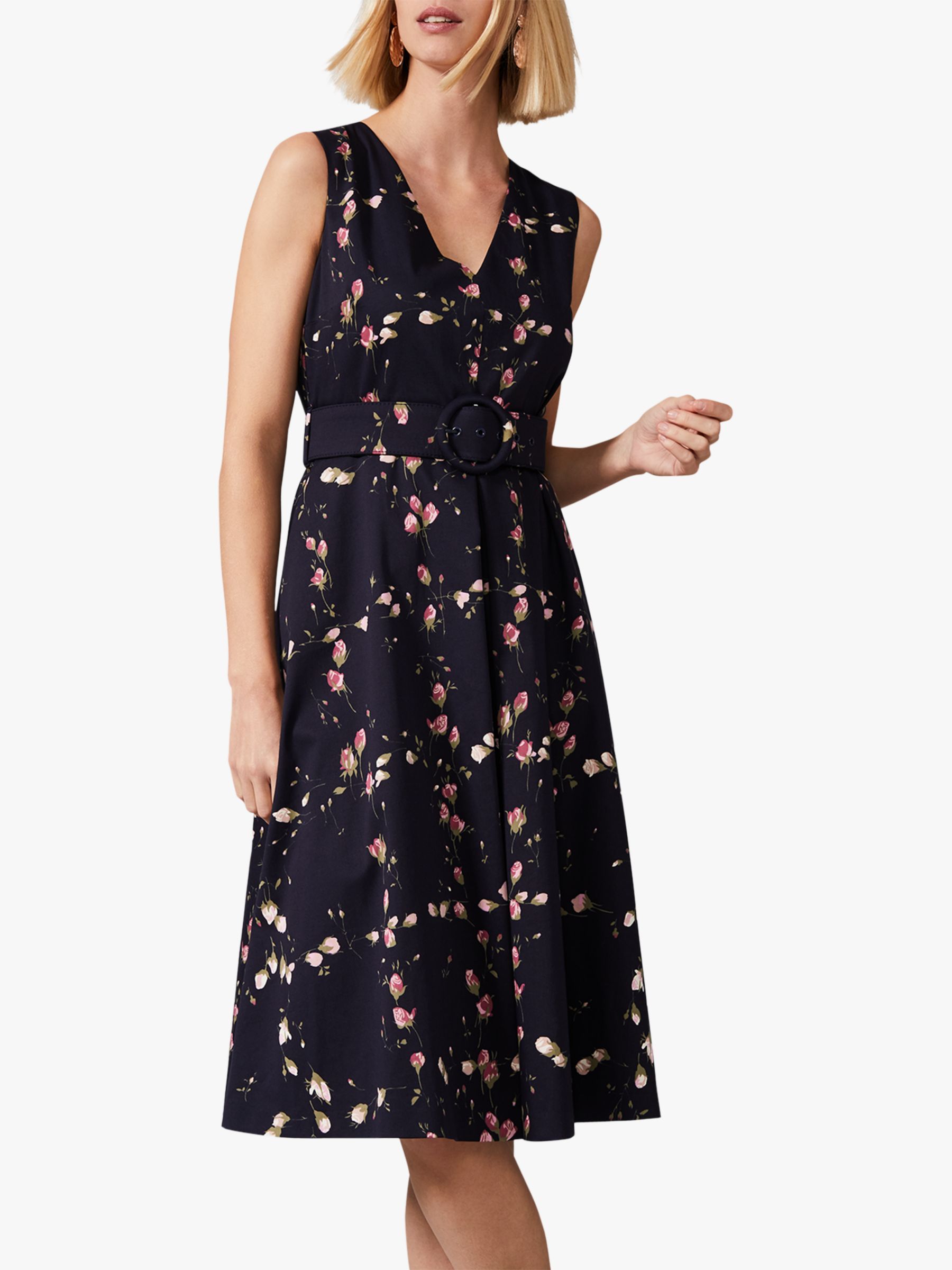 Phase Eight Nala Floral Fit And Flare Dress, Navy/Pink