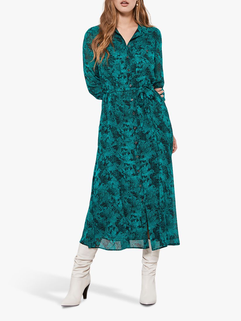 snake print midi shirt dress